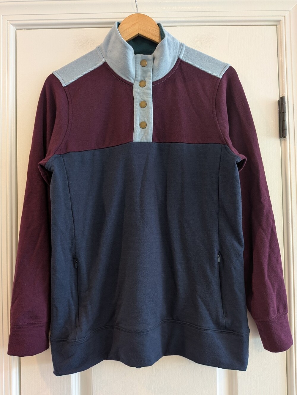 Woolx Charlie Colorblock Henley Sweatshirt Pullover Blue Merino Wool Size M